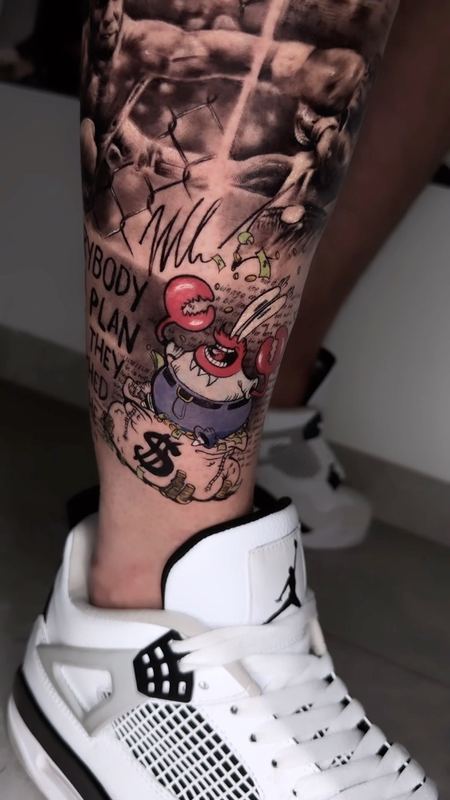 Cartoon & money calf – tattoo by DMTcollective, Karmiel