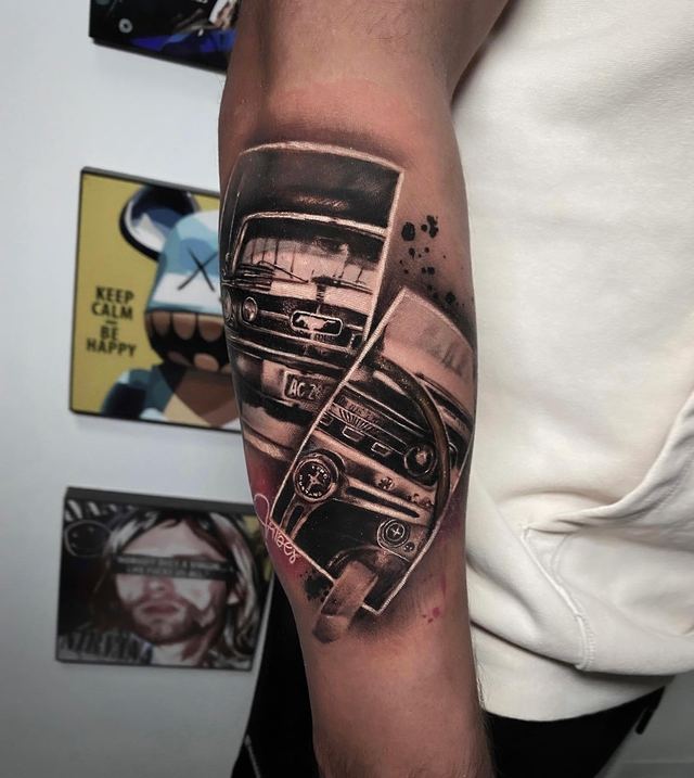 Classic cars forearm – tattoo by DMTcollective, Karmiel