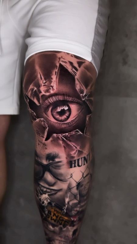 Eye collage forearm – tattoo by DMTcollective, Karmiel