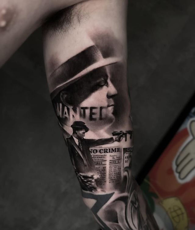 Gangster sleeve – tattoo by DMTcollective, Karmiel