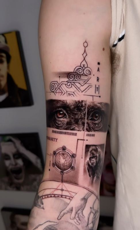 Geometric eyes forearm – tattoo by DMTcollective, Karmiel