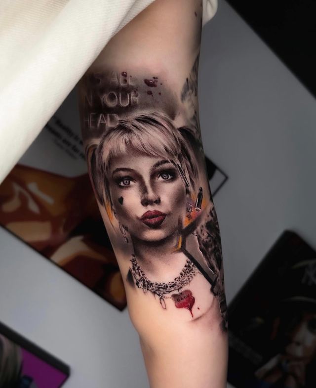 Portrait with red accents – tattoo by DMTcollective, Karmiel