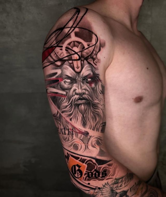 Sleeve in process: sea god – tattoo by DMTcollective, Karmiel