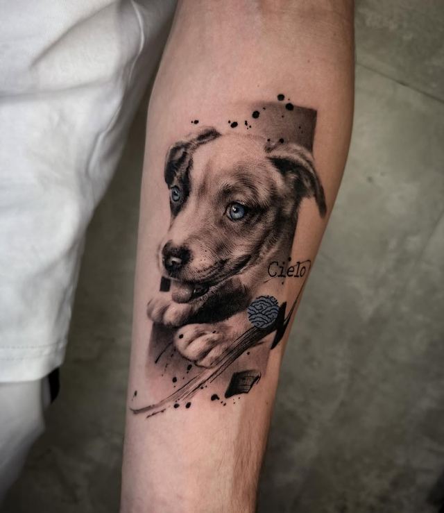 Puppy portrait – tattoo by DMTcollective, Karmiel