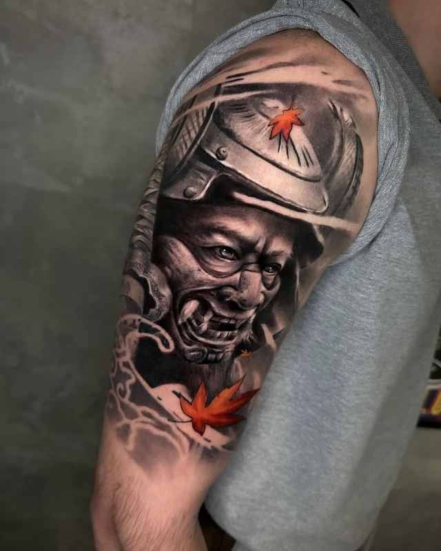 Samurai half sleeve – tattoo by DMTcollective, Karmiel
